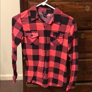 Pink and Black Plaid Long Sleeve Top